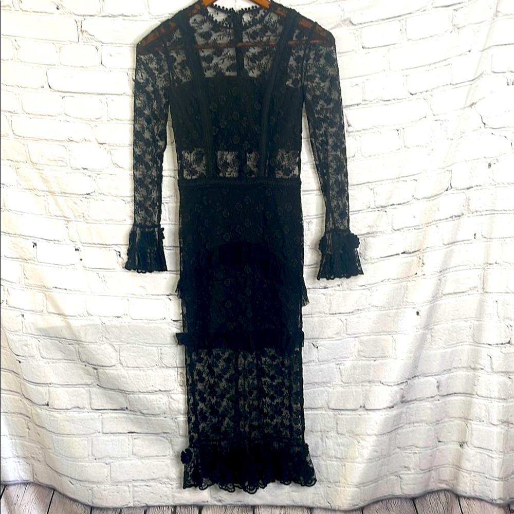 Alexis Black Lace Long Sleeve Dress Size X-Small Excellent Condition